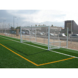 Juego porterías aluminio fútbol 11  120x100 abatibles con arquillos lacados