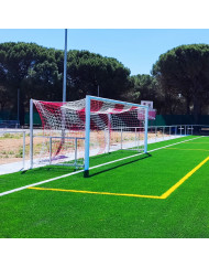 Juego porterías aluminio fútbol 11  120x100 abatibles con arquillos galvanizados en caliente