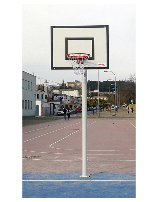 Juego canastas minibasket monotubo new tubo 114 mm fijas  con base para anclaje-sin tablero, aro