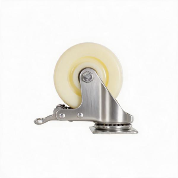 Rueda de Nylon y Acero Inox Giratoria con Freno