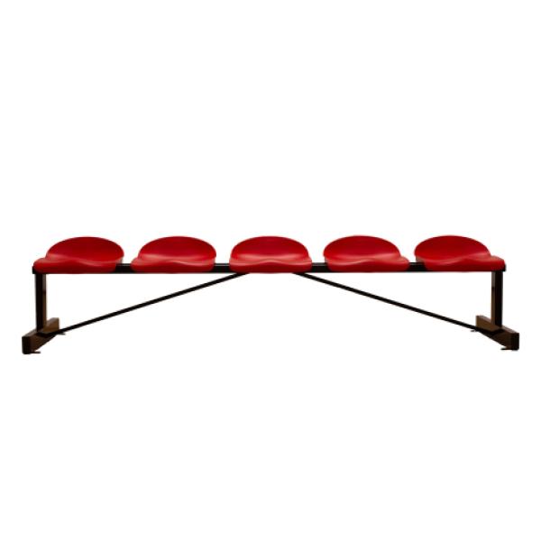 Banco Metálico con Asientos Rojo Pvc -5 Plazas-Respaldo bajo