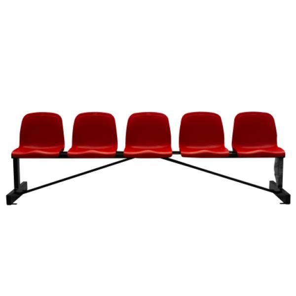 Banco Metálico New con Asiento Rojo Pvc -5 Plazas-Respalto Alto