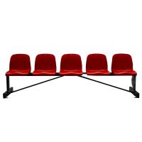 Banco Metálico New con Asiento Rojo Pvc -5 Plazas-Respalto Alto